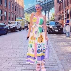 NWT ZARA PRINTED MIDI STRAIGHT NECK DRESS MULTICOLOR SIZES 7698/026_FW23 blogger